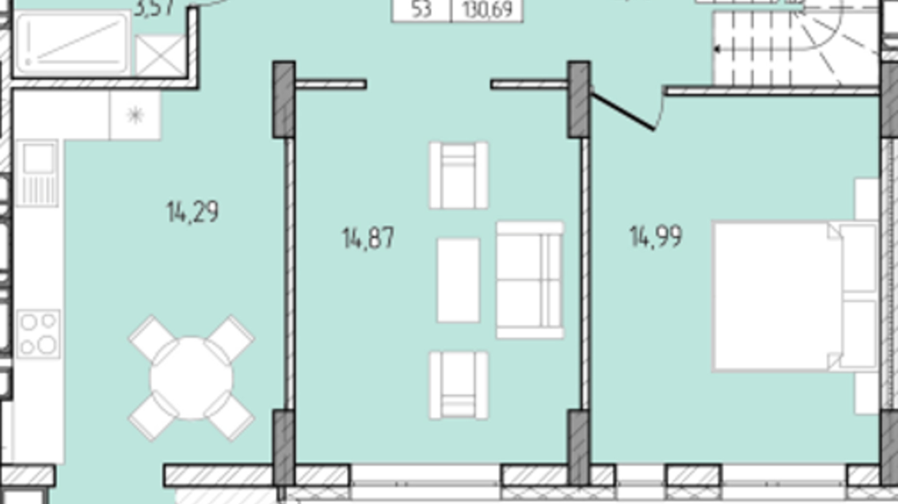 Планировка много­уровневой квартиры в ЖК Перемога 130.69 м², фото 685912