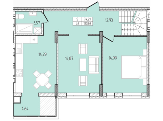 ЖК Перемога: планування 5-кімнатної квартири 130.69 м²
