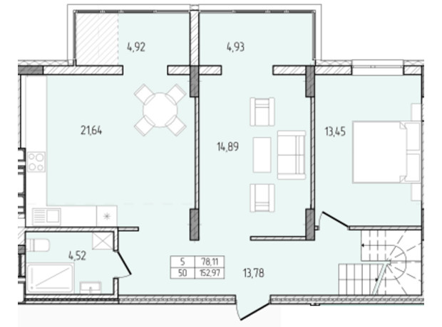 ЖК Перемога: планування 5-кімнатної квартири 152.97 м²