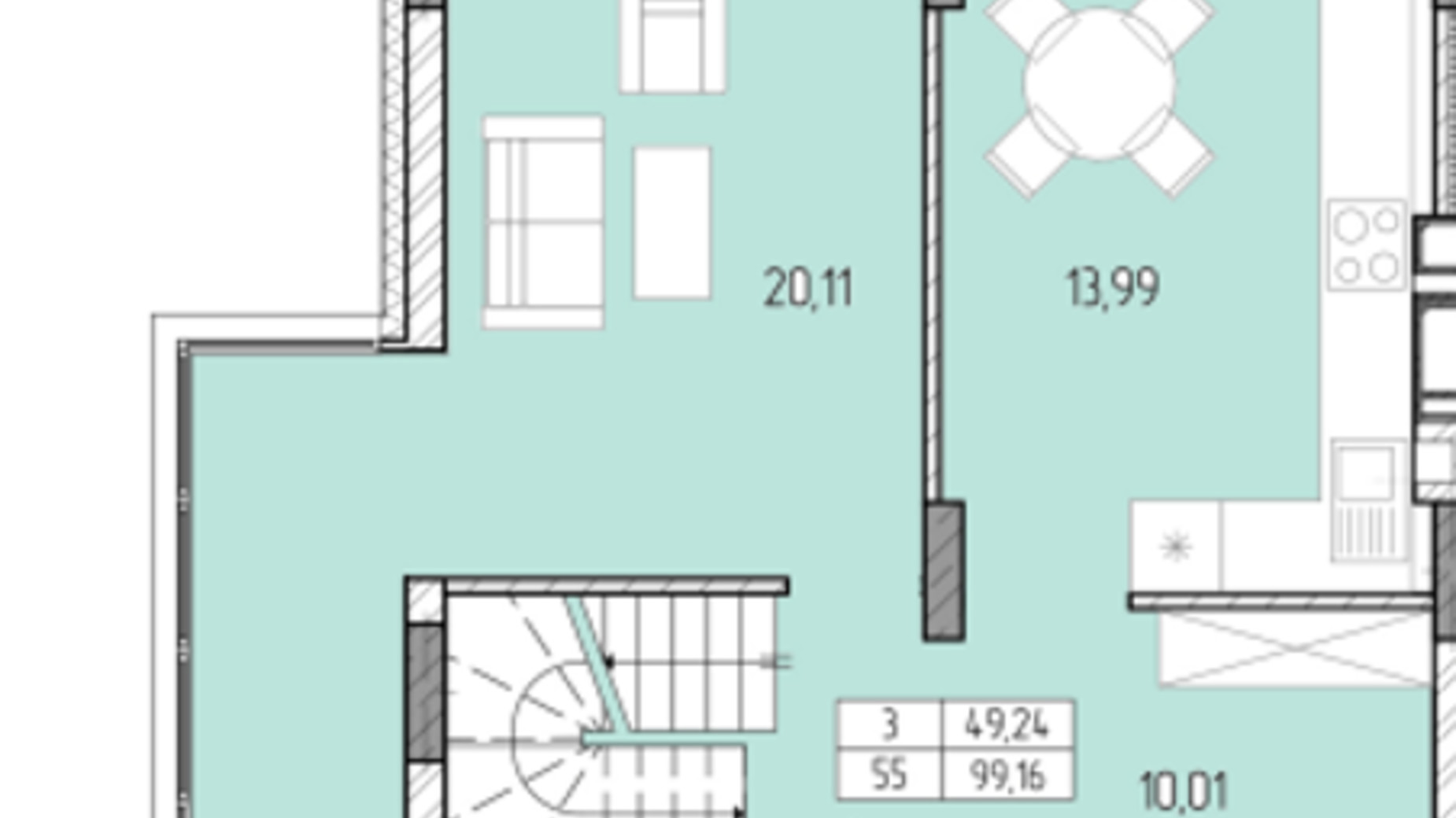 Планування багато­рівневої квартири в ЖК Перемога 99.16 м², фото 685915