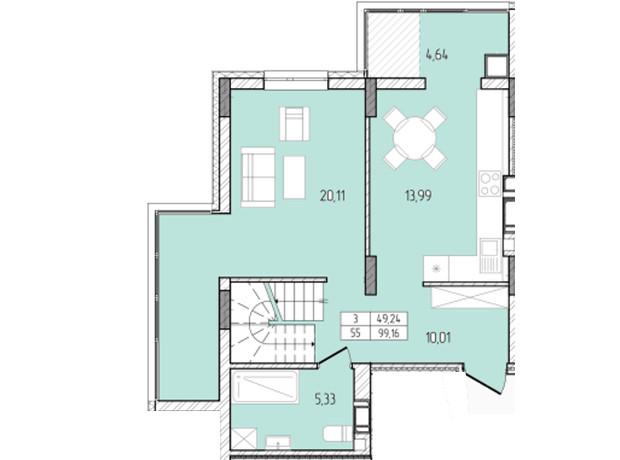 ЖК Перемога: планування 3-кімнатної квартири 99.16 м²