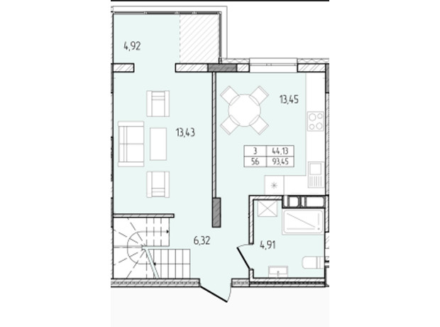 ЖК Перемога: планування 3-кімнатної квартири 93.45 м²