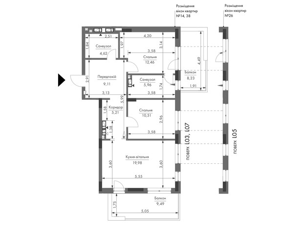 ЖК Gravity Park: планировка 2-комнатной квартиры 73.17 м²