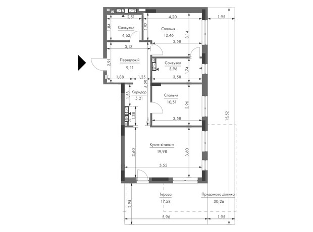 ЖК Gravity Park: планування 2-кімнатної квартири 73.12 м²