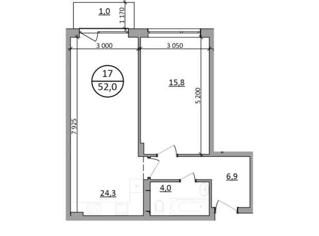 ЖК Гринвуд-2: планировка 1-комнатной квартиры 52 м²