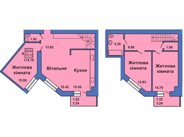 ЖК ул. Весенняя, 9: планировка 4-комнатной квартиры 114.19 м²