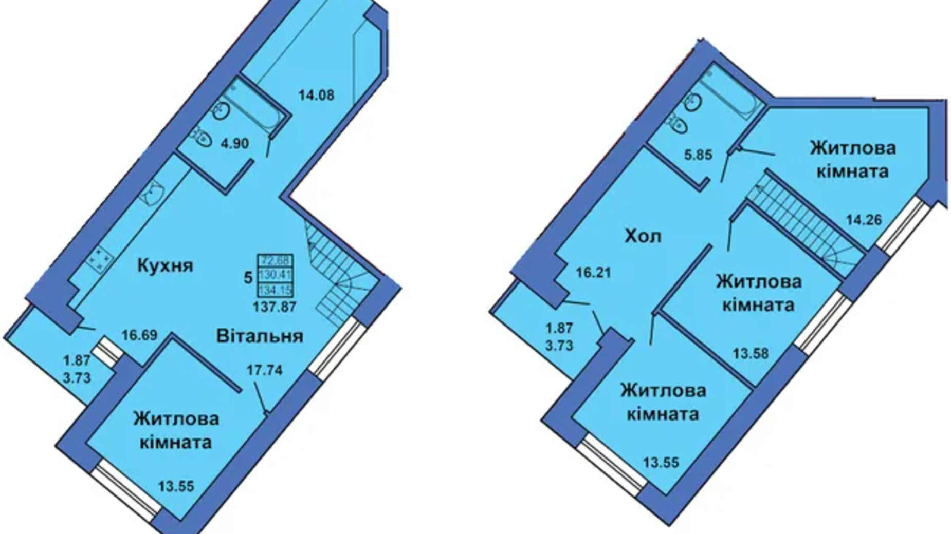 Планировка много­уровневой квартиры в ЖК ул. Весенняя, 9 137.87 м², фото 686364