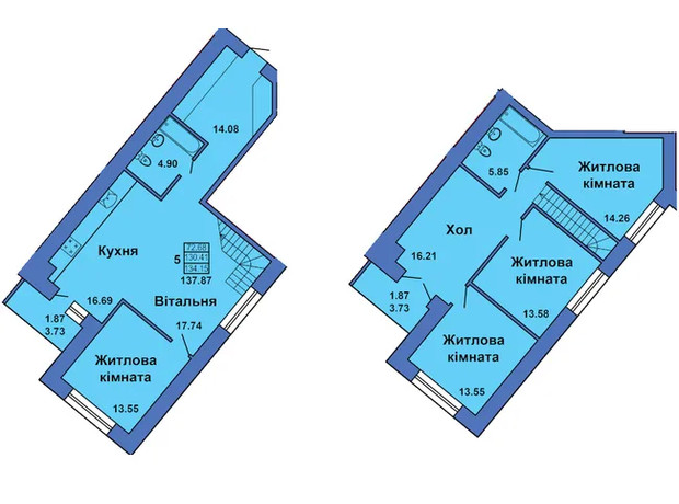 ЖК ул. Весенняя, 9: планировка 5-комнатной квартиры 137.87 м²