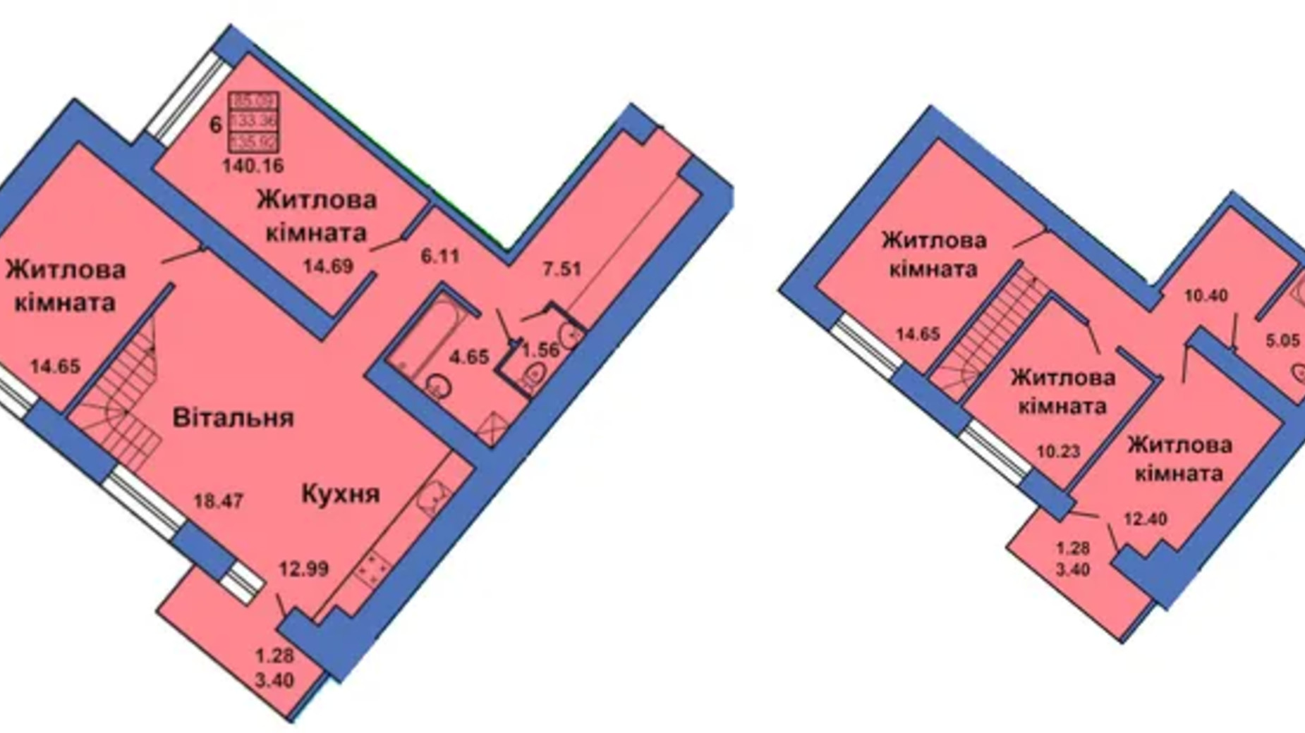 Планування багато­рівневої квартири в ЖК вул. Весняна, 9 140.16 м², фото 686365