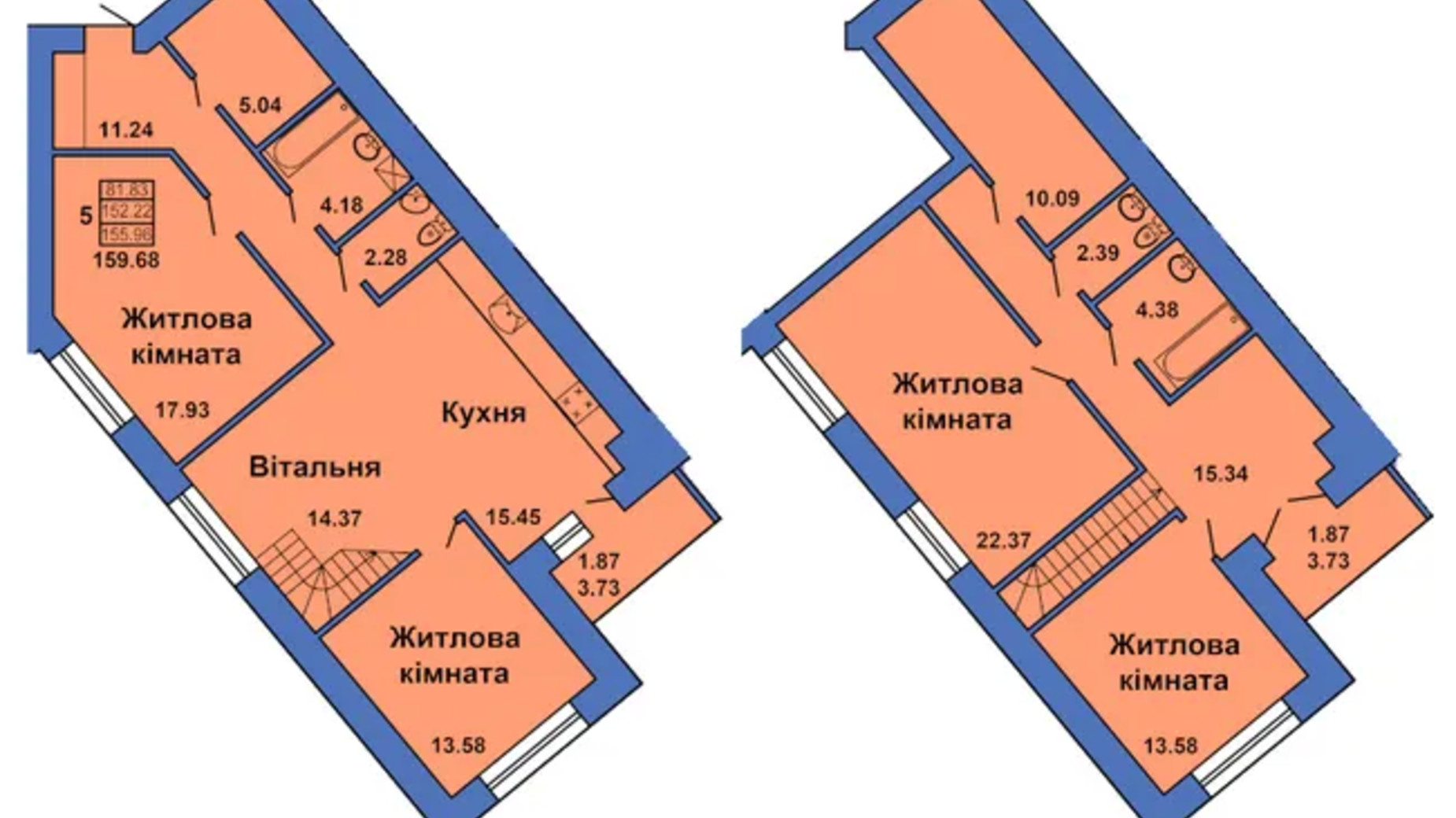 Планировка много­уровневой квартиры в ЖК ул. Весенняя, 9 159.68 м², фото 686366