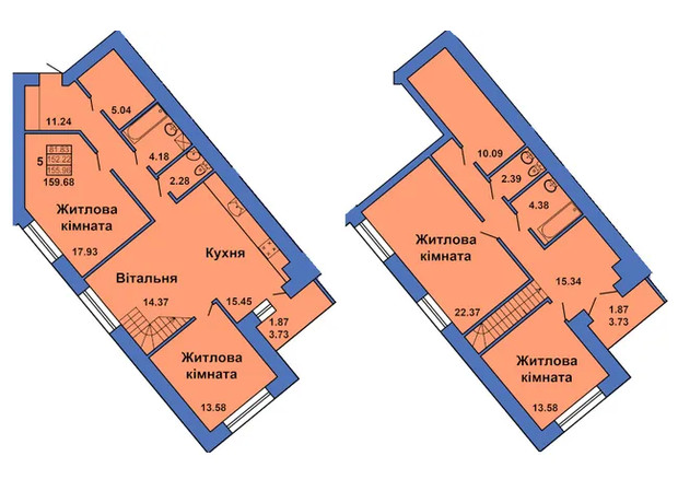 ЖК ул. Весенняя, 9: планировка 5-комнатной квартиры 159.68 м²