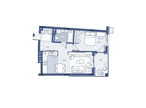 ЖК Під Зорями: планування 1-кімнатної квартири 53.14 м²