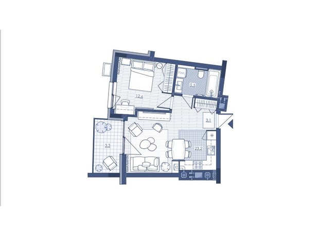 ЖК Під Зорями: планування 1-кімнатної квартири 47.7 м²