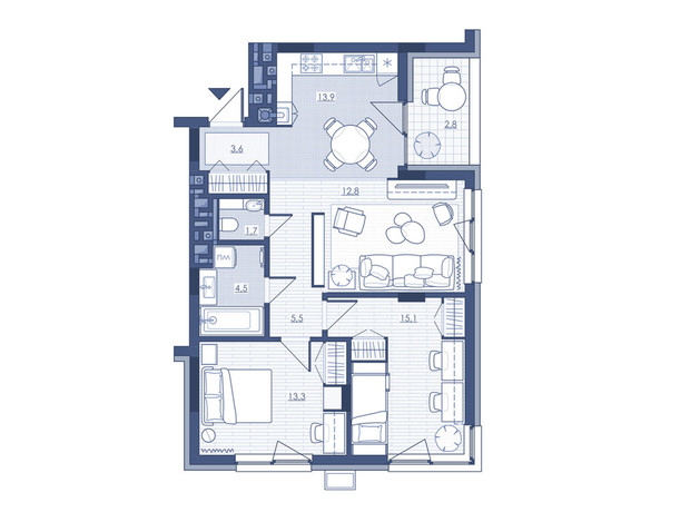 ЖК Під Зорями: планування 3-кімнатної квартири 72.8 м²