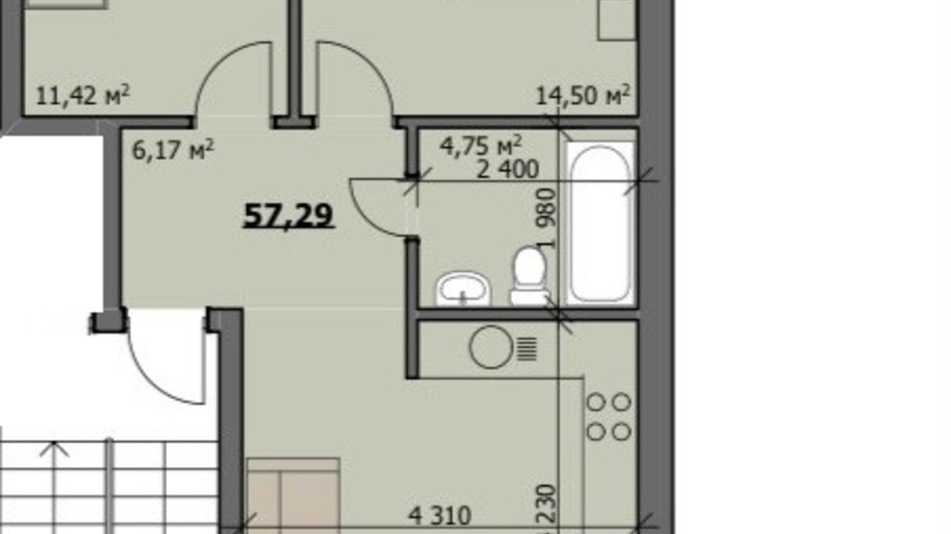 Планировка 2-комнатной квартиры в ЖК ул. Наливайко 57 м², фото 686452
