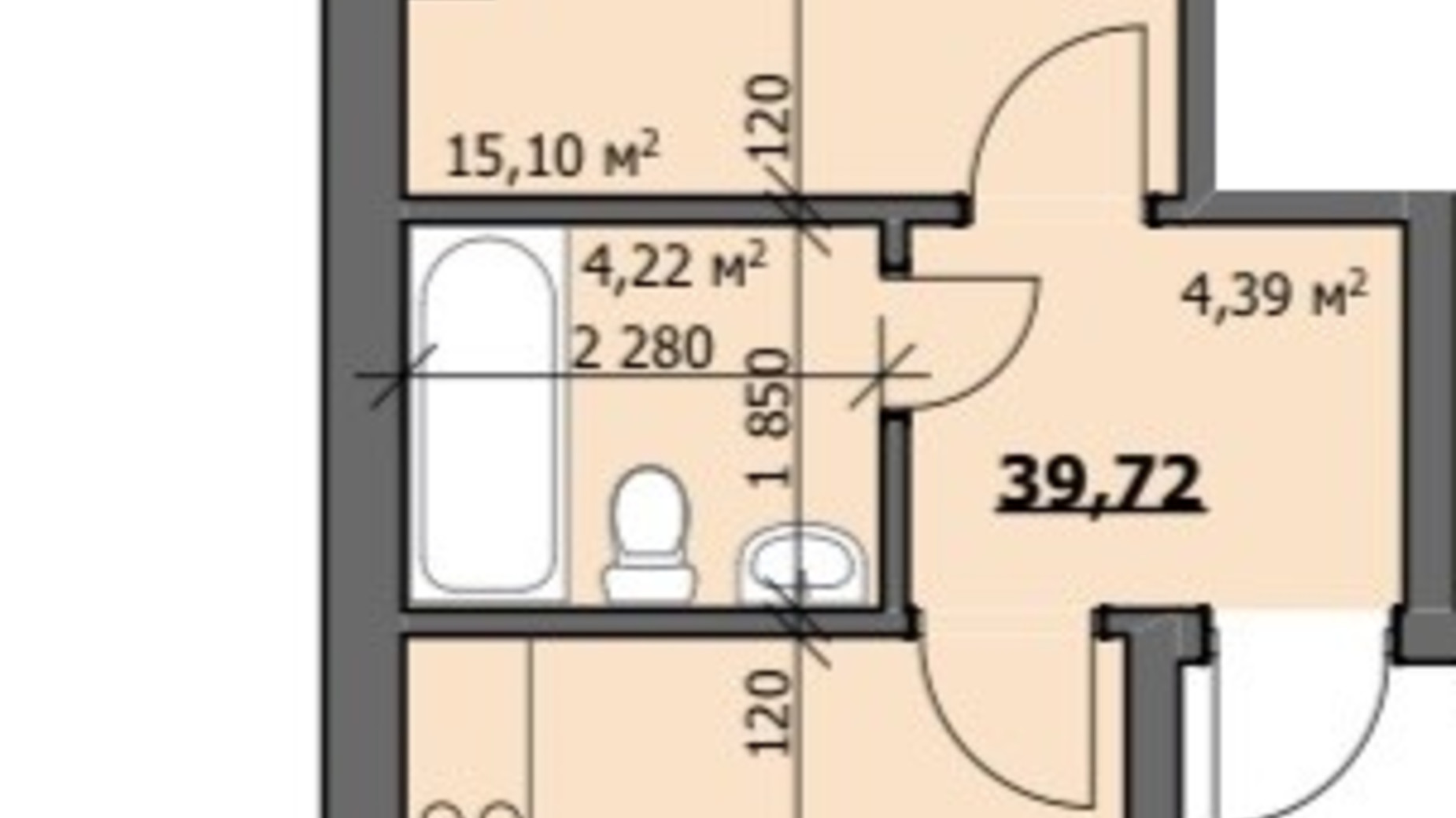 Планировка 1-комнатной квартиры в ЖК ул. Наливайко 40 м², фото 686455