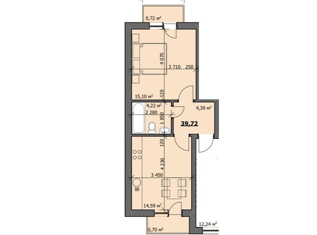 ЖК ул. Наливайко: планировка 1-комнатной квартиры 40 м²