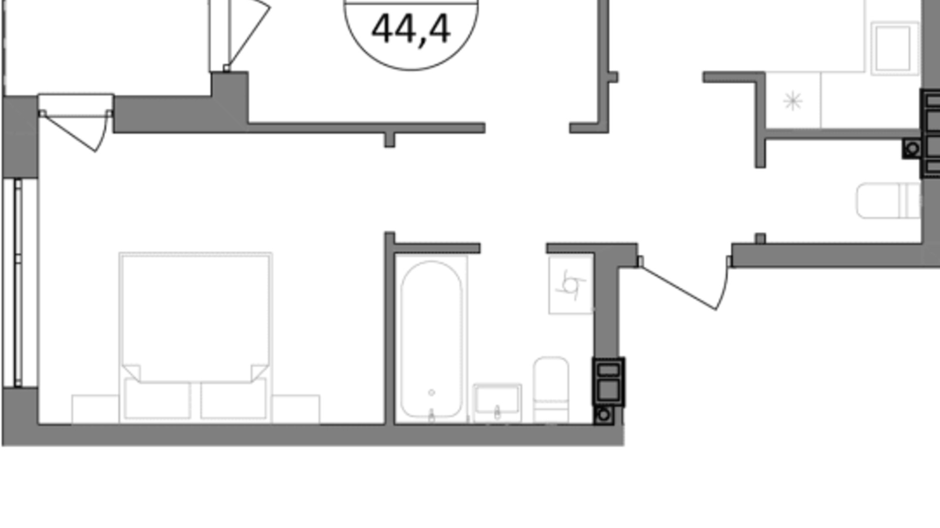 Планування 2-кімнатної квартири в ЖК Грінвуд-3 44.3 м², фото 686458