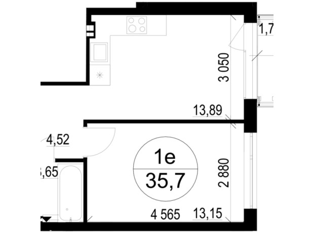 ЖК Грінвуд-3: планування 1-кімнатної квартири 35.7 м²