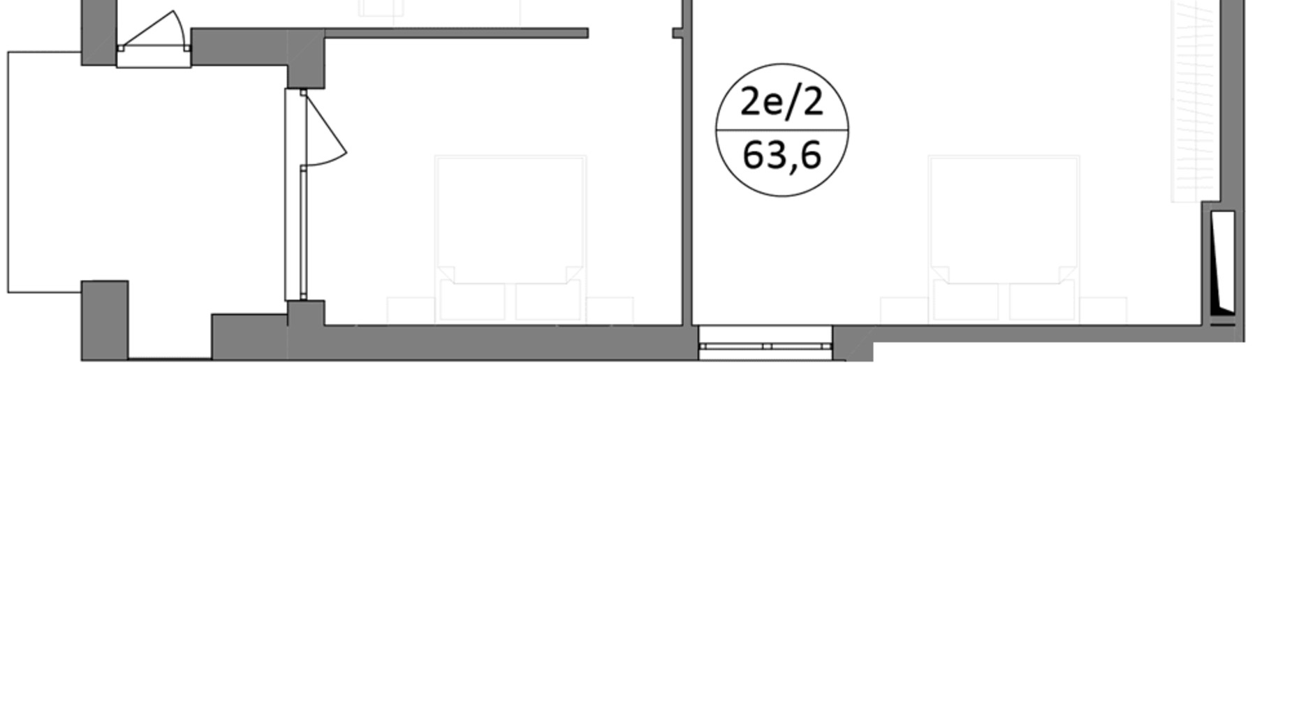 Планировка 2-комнатной квартиры в ЖК Гринвуд-3 63.1 м², фото 686526