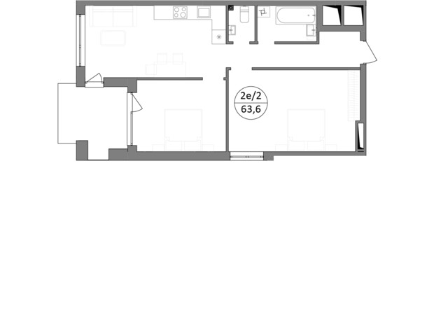 ЖК Гринвуд-3: планировка 2-комнатной квартиры 63.1 м²