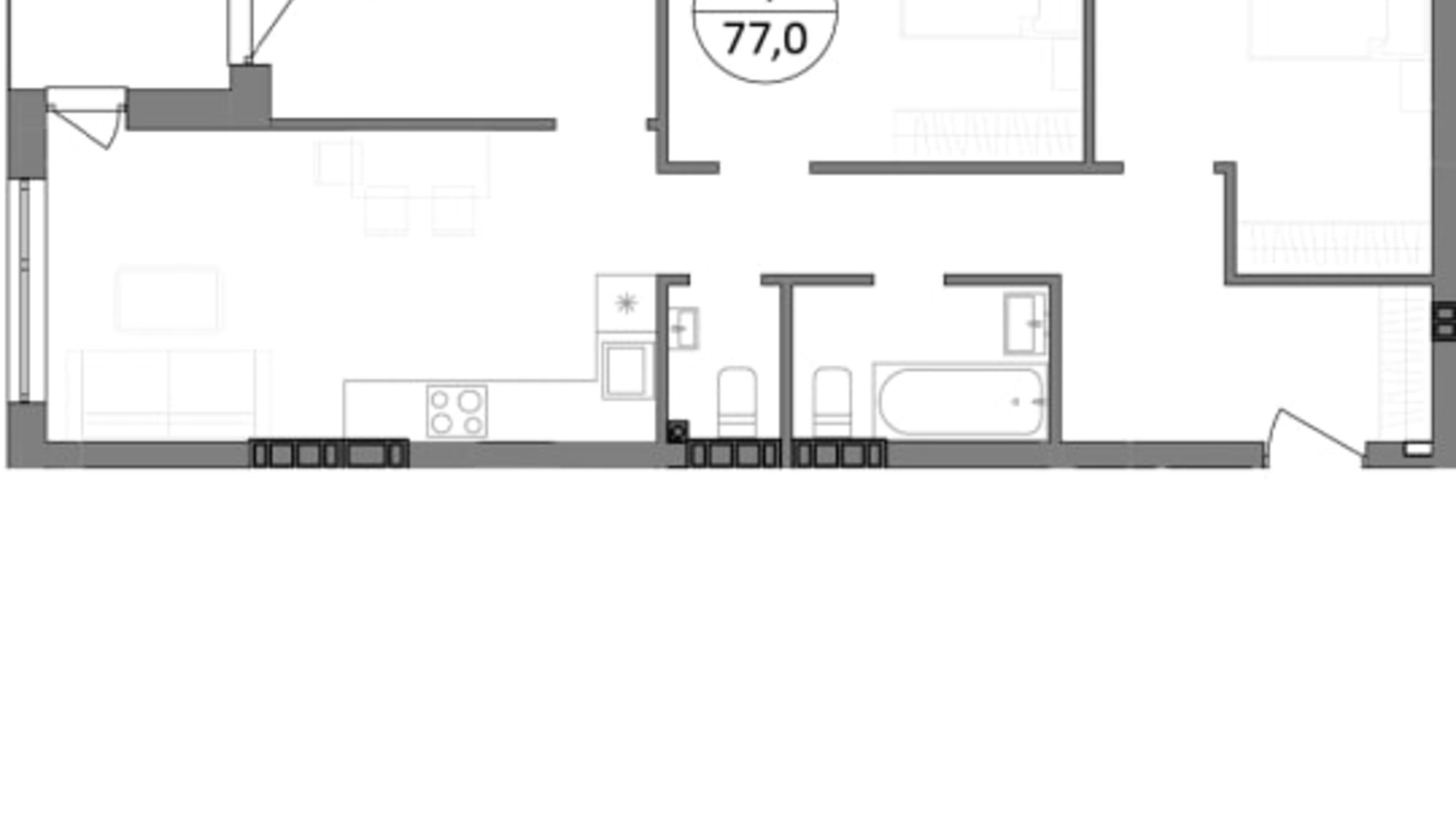 Планировка 3-комнатной квартиры в ЖК Гринвуд-3 77 м², фото 686528