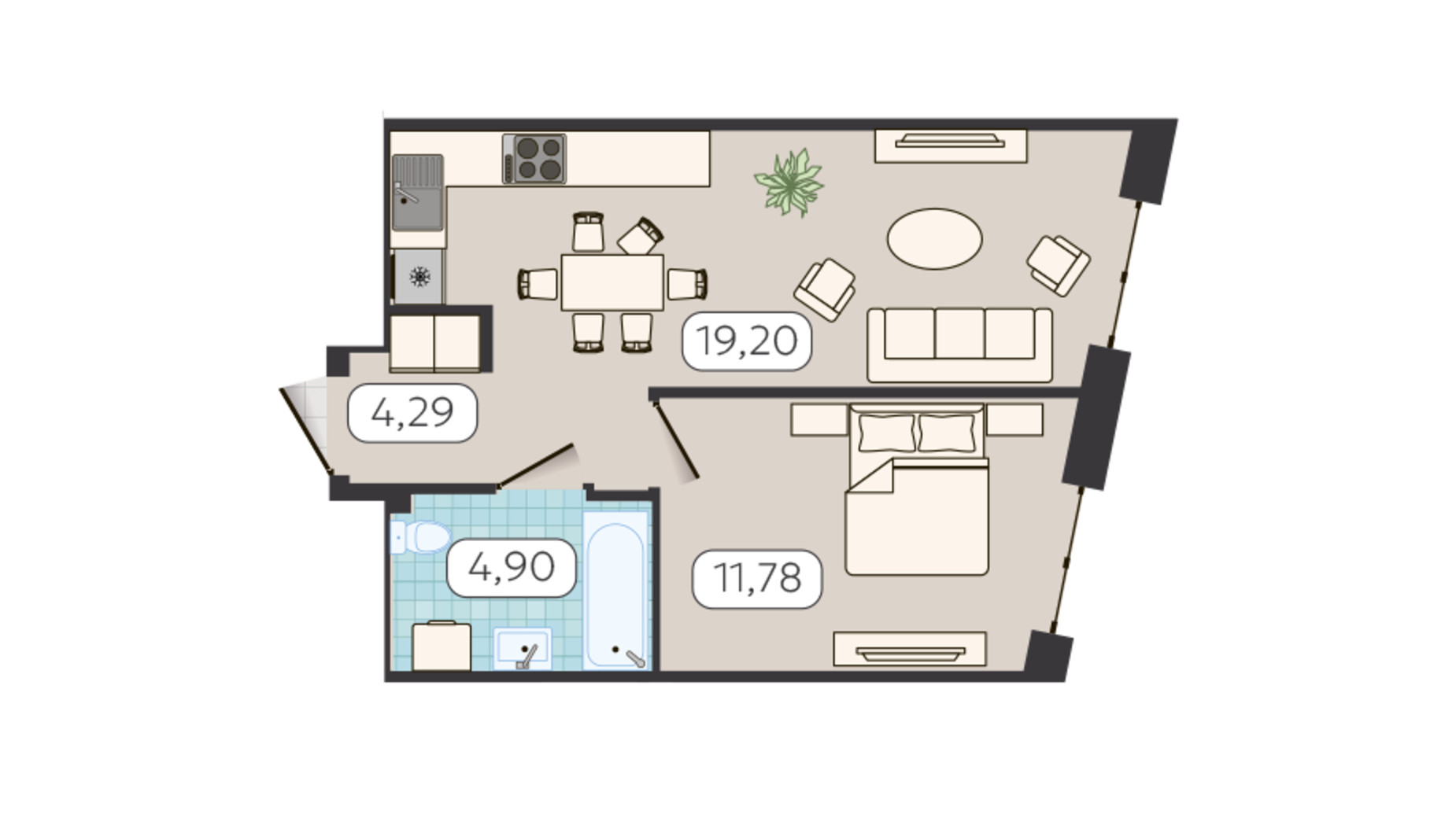 Планування 1-кімнатної квартири в ЖК Globus Balance 40.17 м², фото 686584