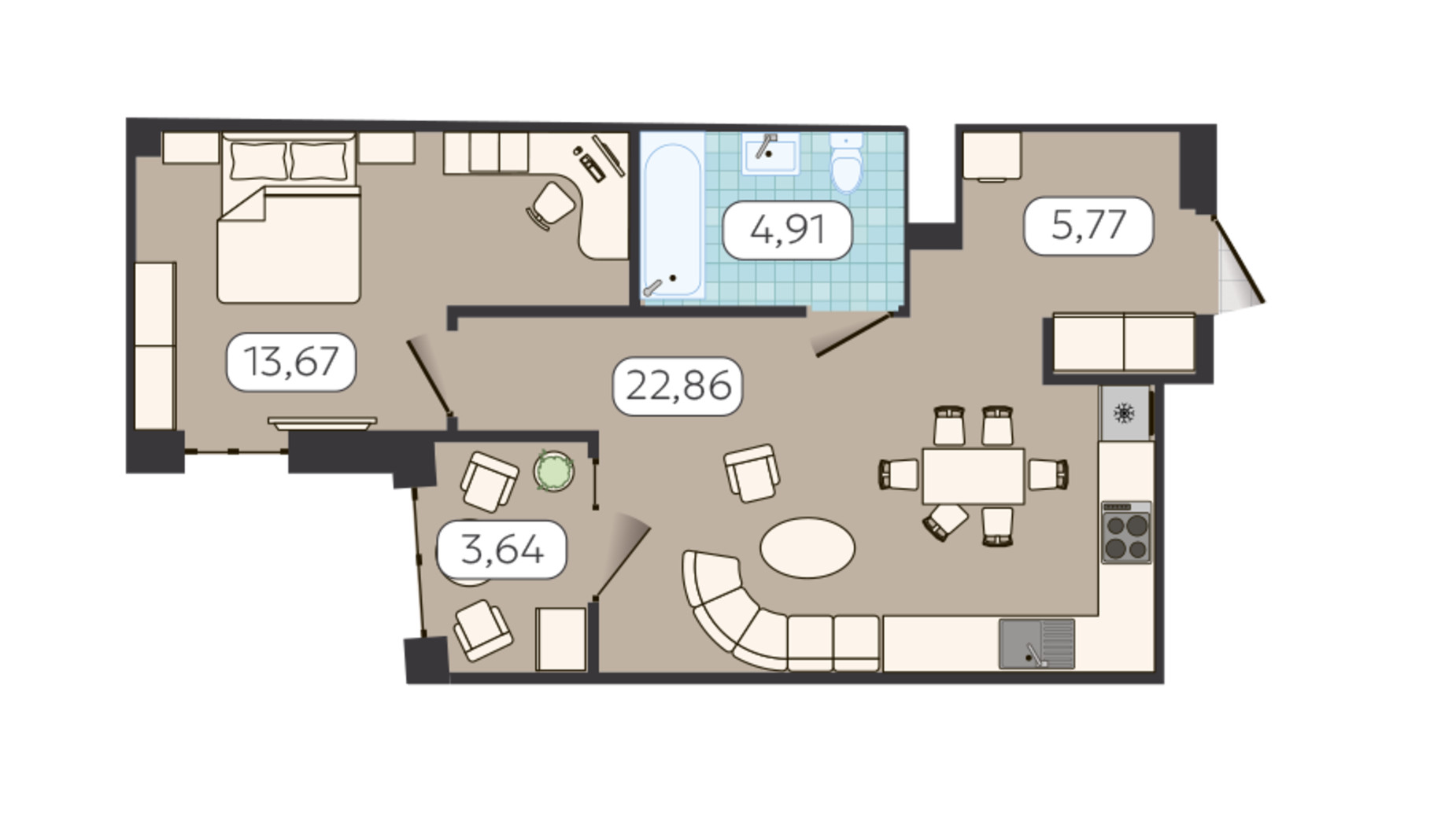 Планування 1-кімнатної квартири в ЖК Globus Balance 50.85 м², фото 686585