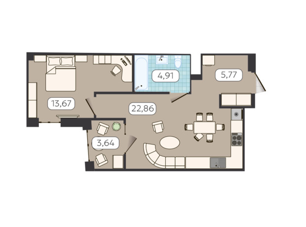 ЖК Globus Balance: планування 1-кімнатної квартири 50.85 м²