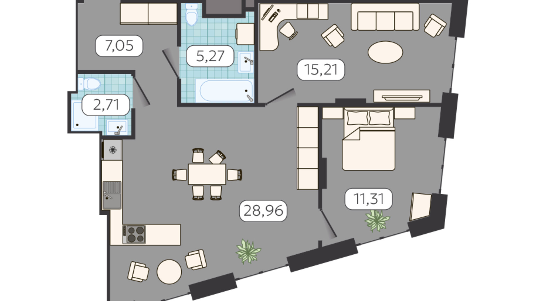 Планування 2-кімнатної квартири в ЖК Globus Balance 70.51 м², фото 686592