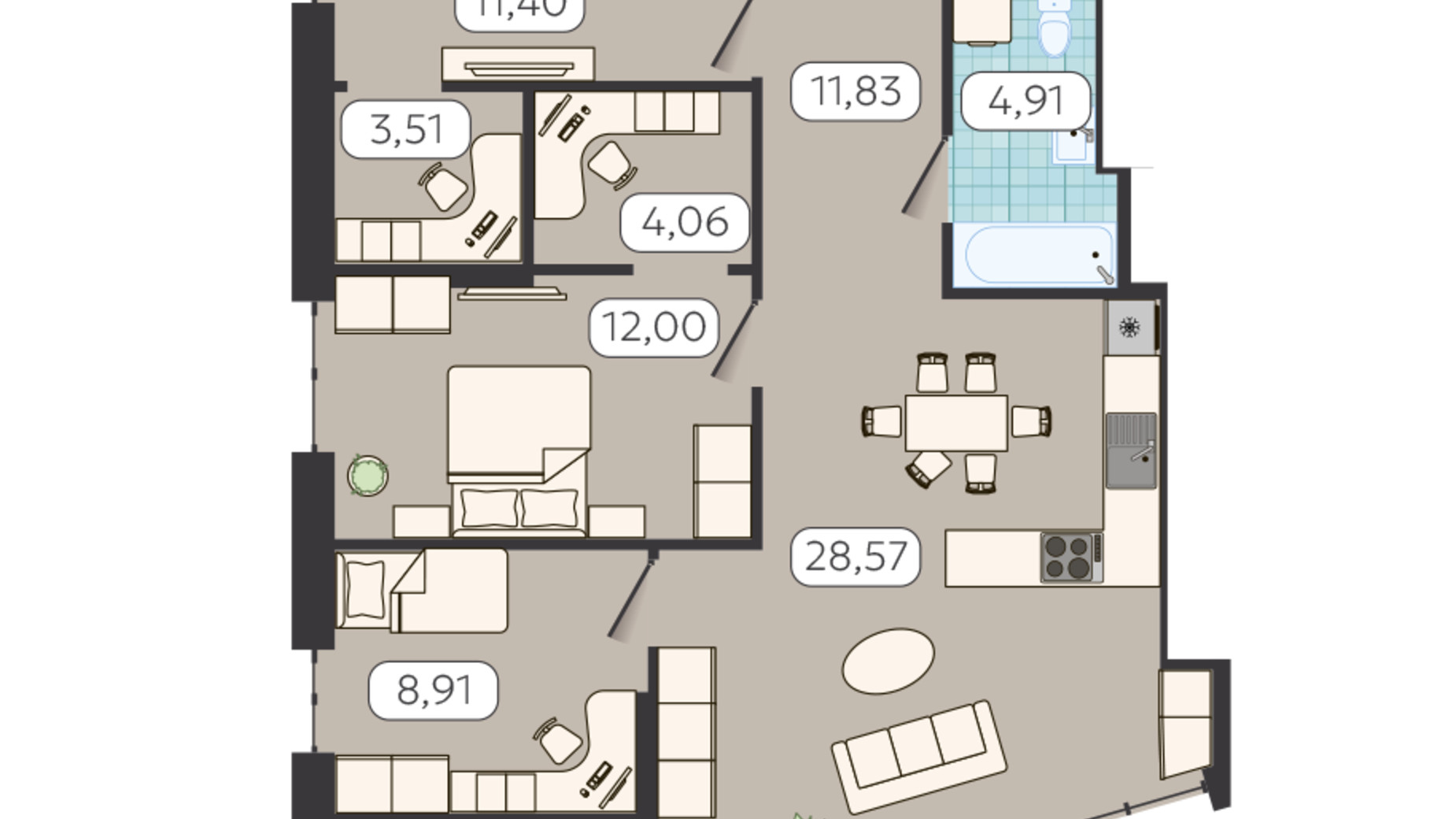 Планування 3-кімнатної квартири в ЖК Globus Balance 93.1 м², фото 686593