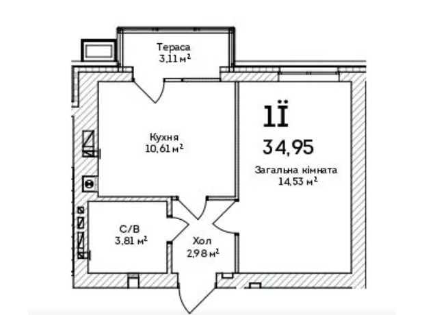 ЖК Grand Country Irpin: планировка 1-комнатной квартиры 35.8 м²