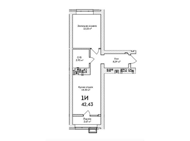 ЖК Grand Country Irpin: планування 1-кімнатної квартири 43 м²