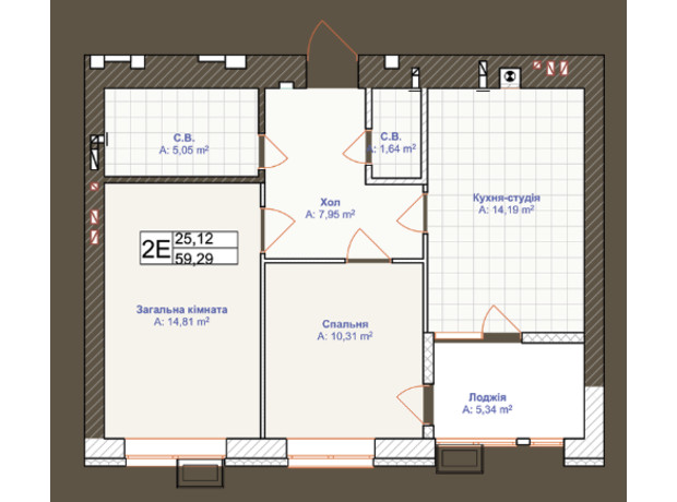 ЖК Grand Country Irpin: планировка 2-комнатной квартиры 59.2 м²