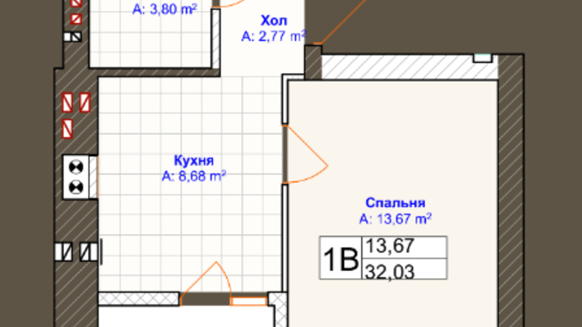 Планування 1-кімнатної квартири в ЖК Grand Country Irpin 32.03 м², фото 686603