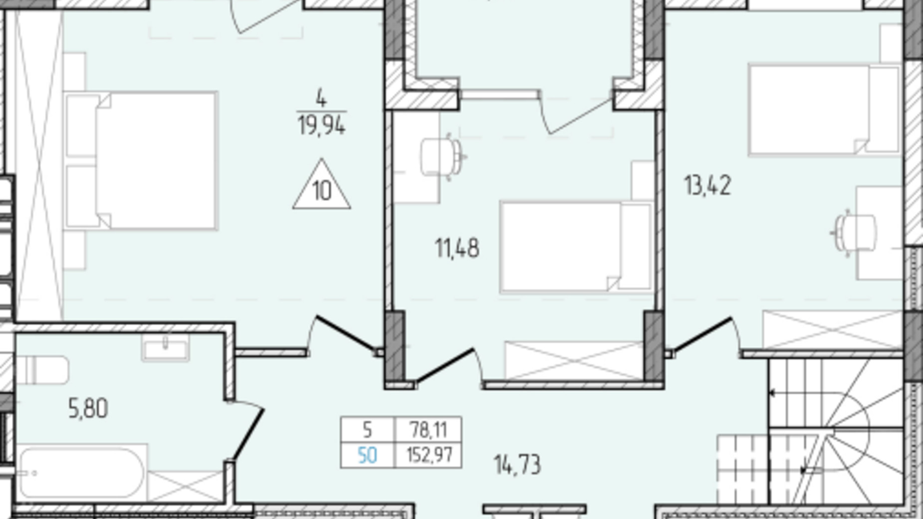 Планування багато­рівневої квартири в ЖК Перемога 152.97 м², фото 686963
