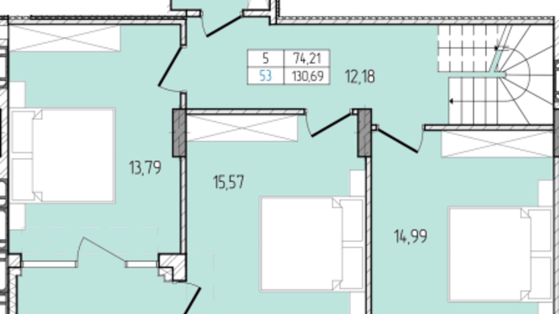 Планировка много­уровневой квартиры в ЖК Перемога 130.69 м², фото 686968