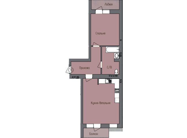 ЖК Левобережный: планировка 2-комнатной квартиры 65.9 м²