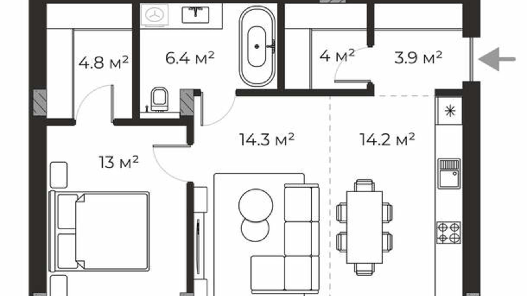 Планировка 2-комнатной квартиры в ЖК Sherwood 61.2 м², фото 687610