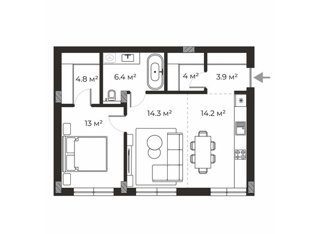 ЖК Sherwood: планування 2-кімнатної квартири 61.2 м²