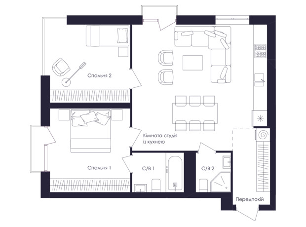 ЖК Avalon Up: планування 2-кімнатної квартири 73 м²