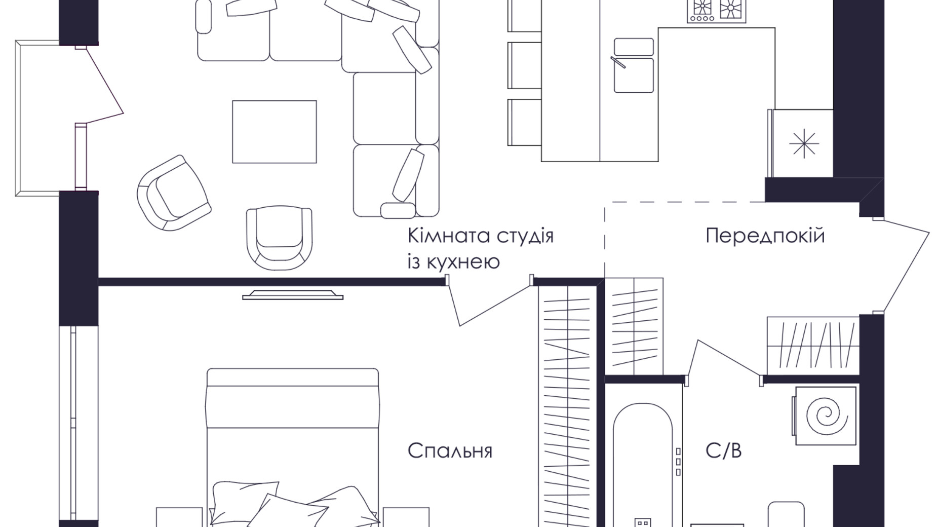 Планування 1-кімнатної квартири в ЖК Avalon Up 48 м², фото 688729