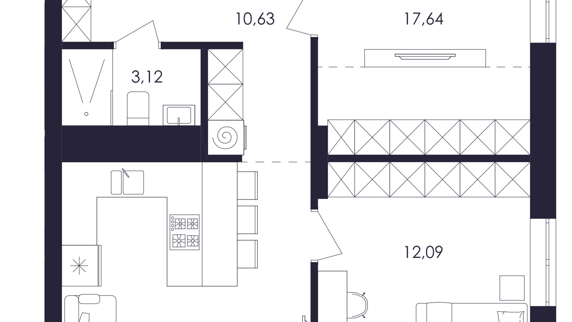 Планировка 2-комнатной квартиры в ЖК Avalon Up 70 м², фото 688736