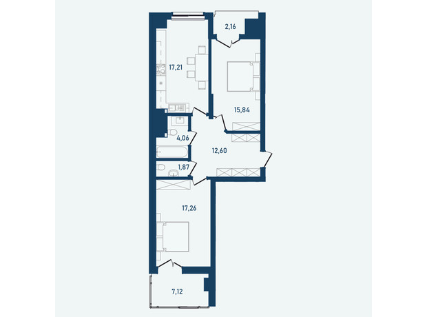 ЖК Престижный 2: планировка 2-комнатной квартиры 78.12 м²