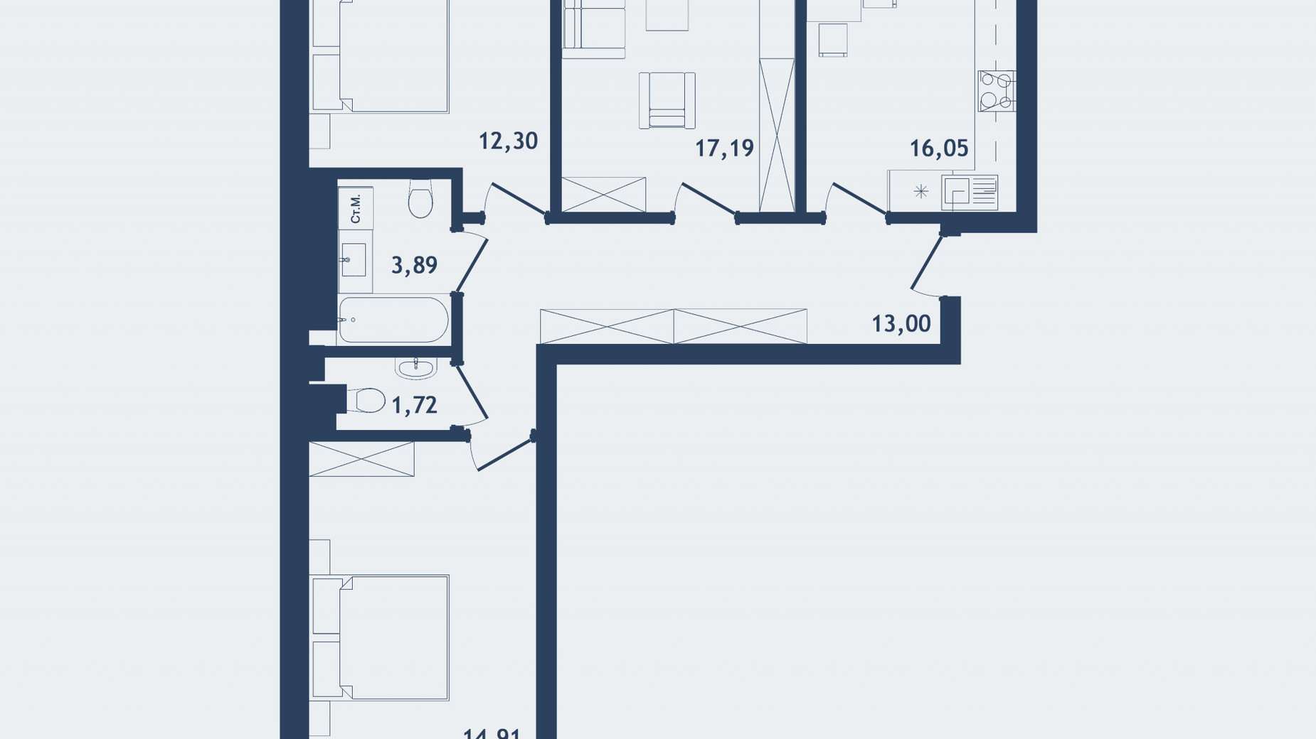 Планування 3-кімнатної квартири в ЖК Престижний 2 85.06 м², фото 688886