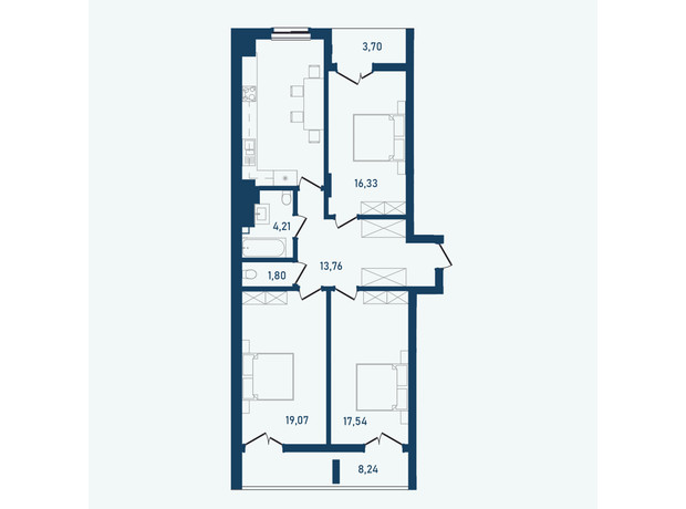 ЖК Престижный 2: планировка 3-комнатной квартиры 101.93 м²