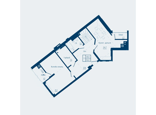 ЖК Престижный 2: планировка 3-комнатной квартиры 164.7 м²