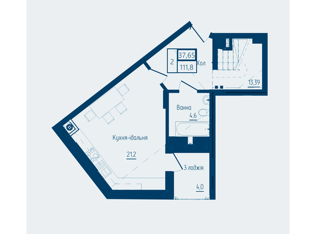 ЖК Престижний 2: планування 2-кімнатної квартири 111.8 м²