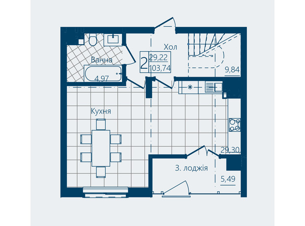 ЖК Престижный 2: планировка 2-комнатной квартиры 103.74 м²