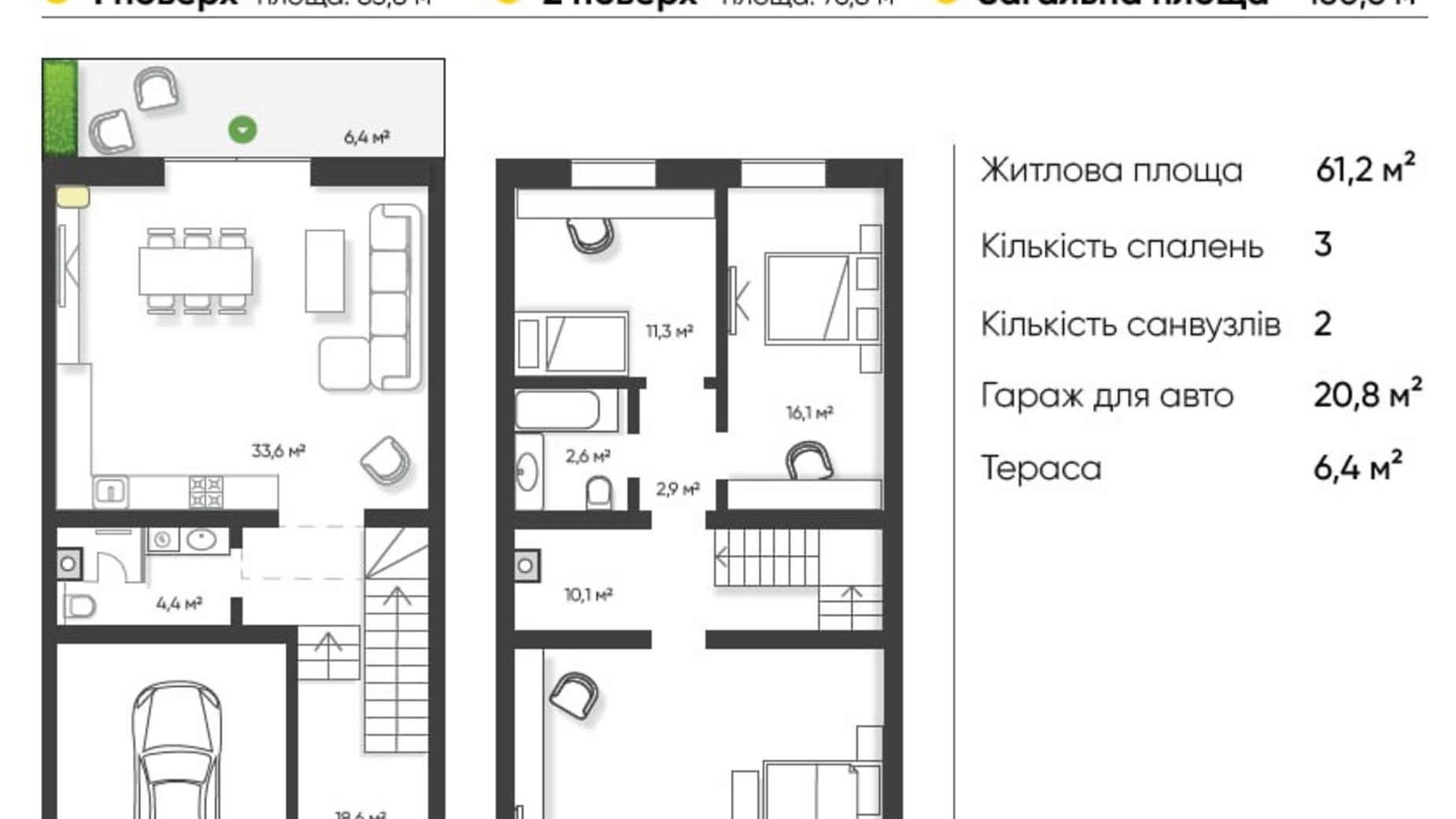 Планировка таунхауса в Таунхаус Заречье 160.6 м², фото 689050